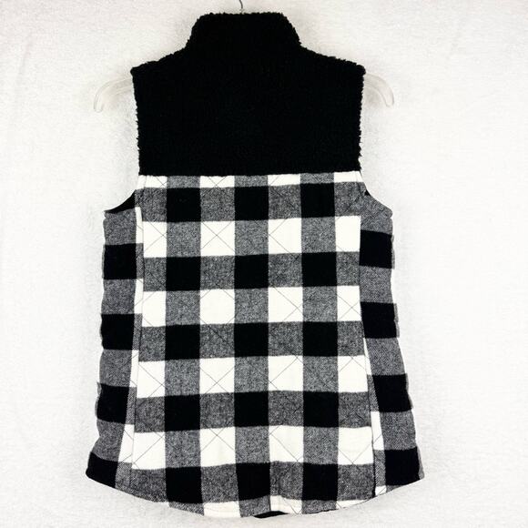 NWT Maurices Black Buffalo Plaid Sherpa Block Full Zip Vest Black/White Size XS - Picture 8 of 13